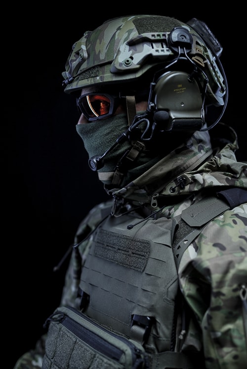 Side view of soldier wearing the PGD ARCH ballistic helmet